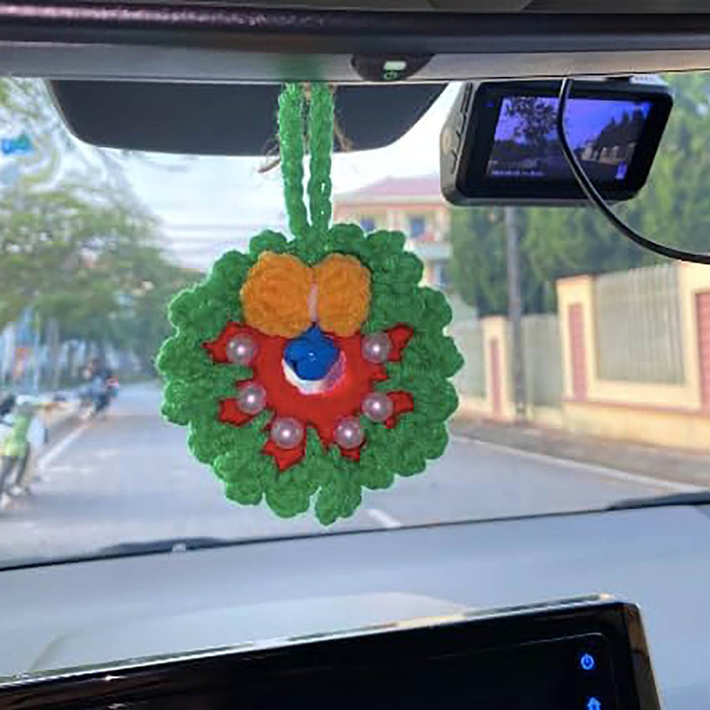 Crochet Car Accessories, Handmade Knitted Potted Plants Car (Christmas circle)