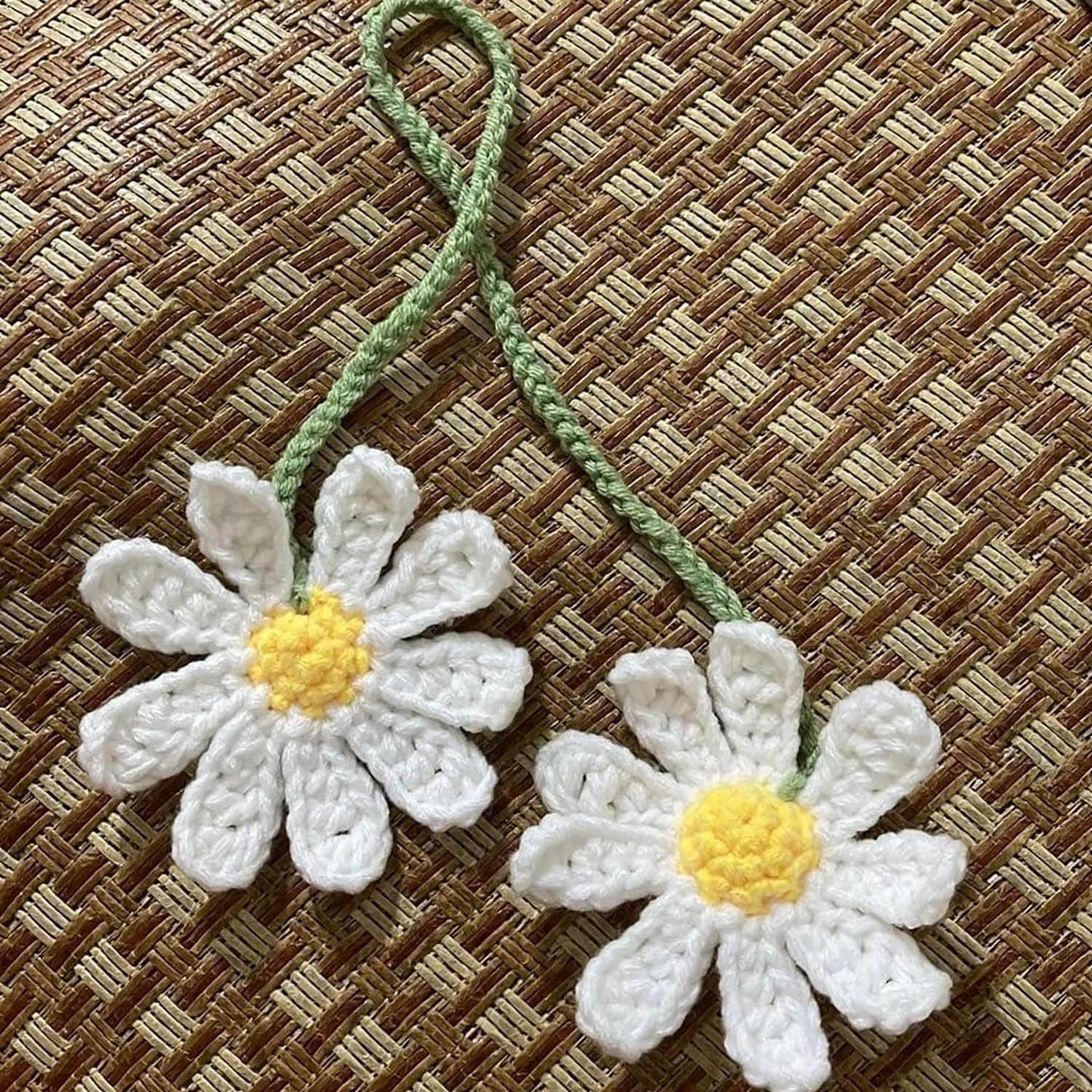 Crochet Car Accessories, Handmade Knitted Potted Plants Car (White Daisy)