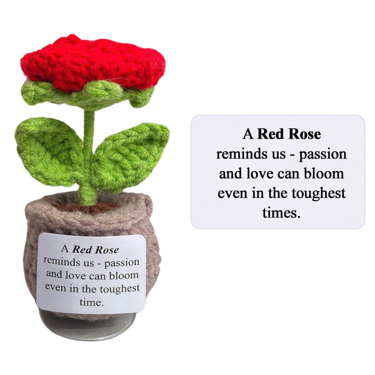 Handmade Crochet Flower with Support Card (Red Rose)