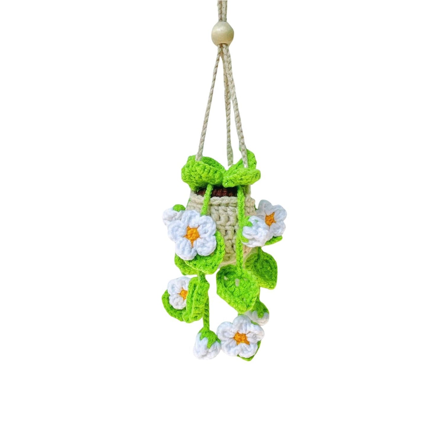 Handmade Crochet Hanging Ornament for Car Rear View Mirror (Daisy)