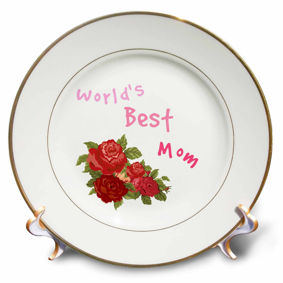 3dRose Gabriella B - Quote - Image of Worlds Best Mom with Flowers - Plates