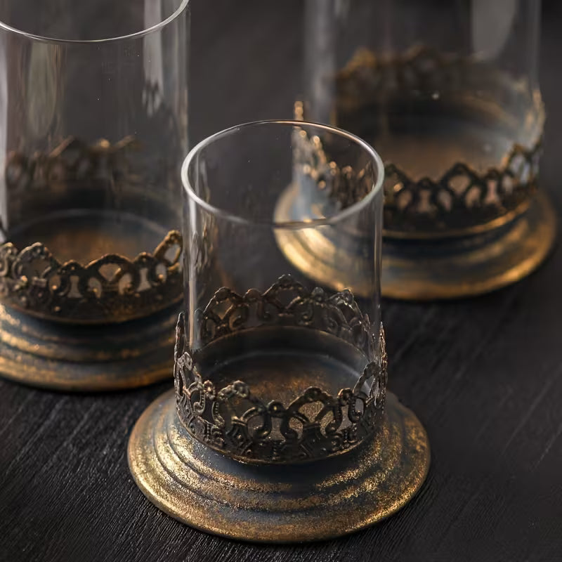 Glass & Metal Candle Holder Set of 3