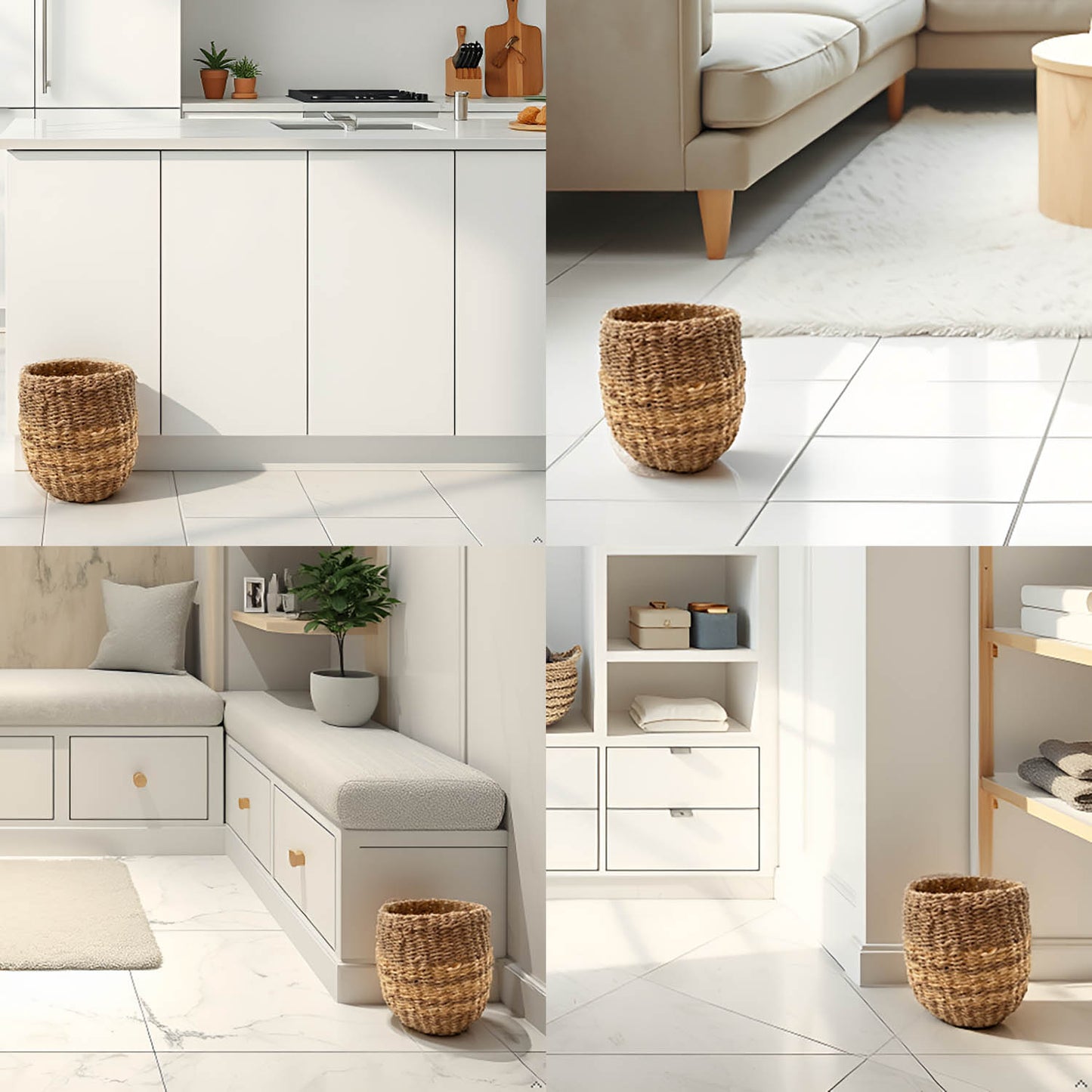 Small Seagrass Basket | Handwoven Natural Waste Bin for Garbage, Storage, or Holding Planters | Ideal for Bathroom, Bedroom, Office, or Under Desk Use (Seagrass)