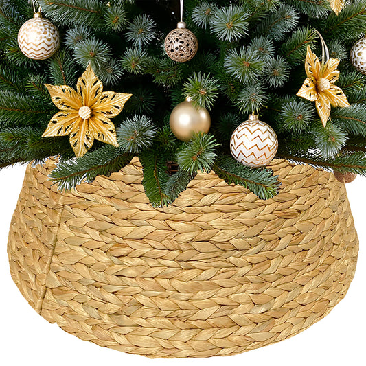 Handwoven Christmas Tree Collar – Natural Water Hyacinth Rattan Ring