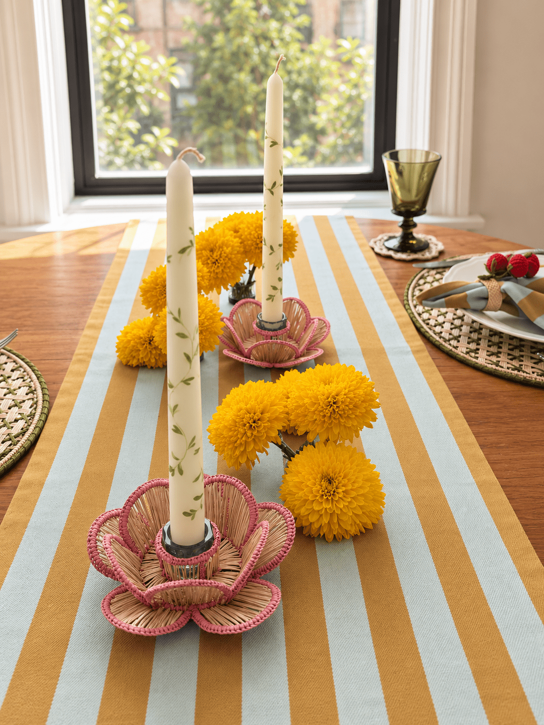 Flora Handwoven Candle Holder in Pink