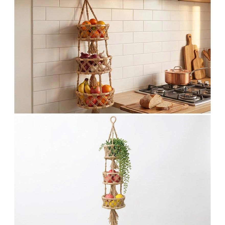Macrame Hanging Fruit Basket: The Stylish Space-Saving Organizer Every Kitchen Needs