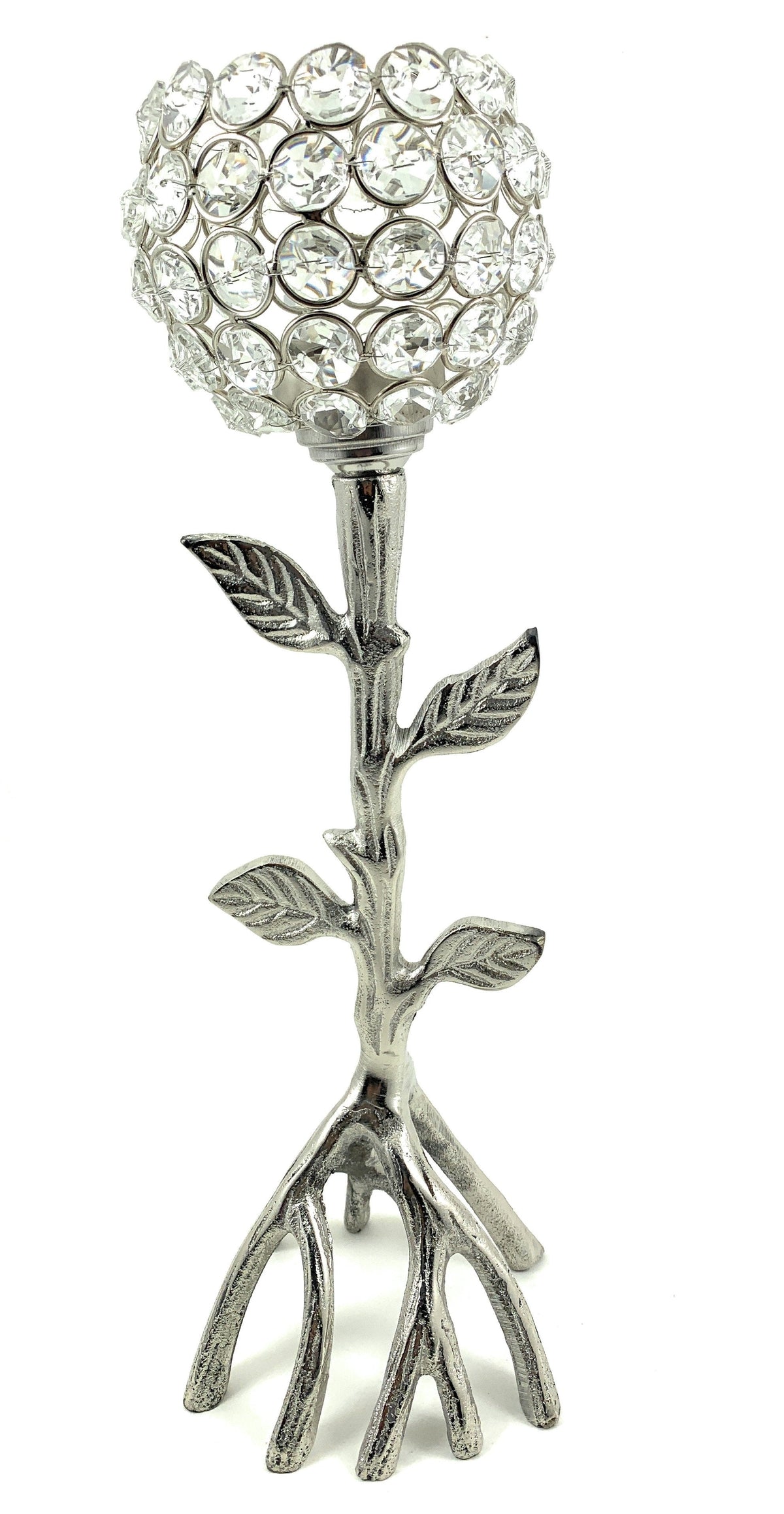 Vibhsa Silver Tree Hurricane Crystal Candle Holder | 13.2"H Handcrafted Aluminum