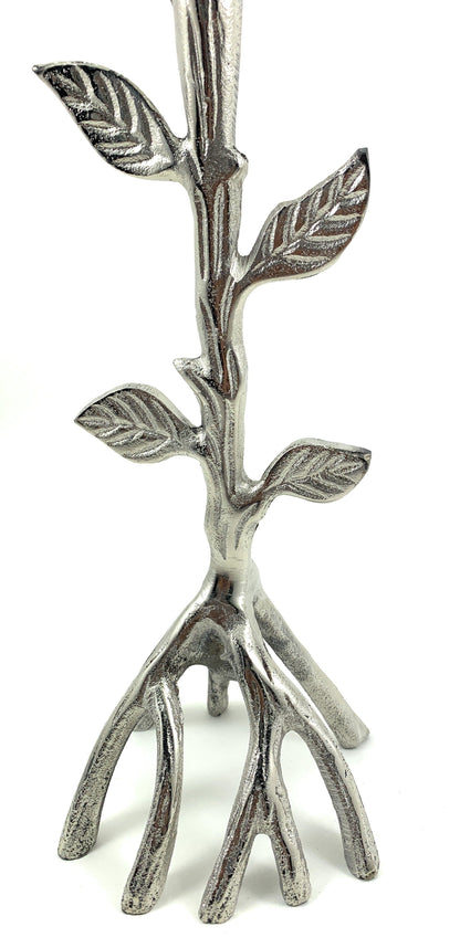 Vibhsa Silver Tree Hurricane Crystal Candle Holder | 13.2"H Handcrafted Aluminum
