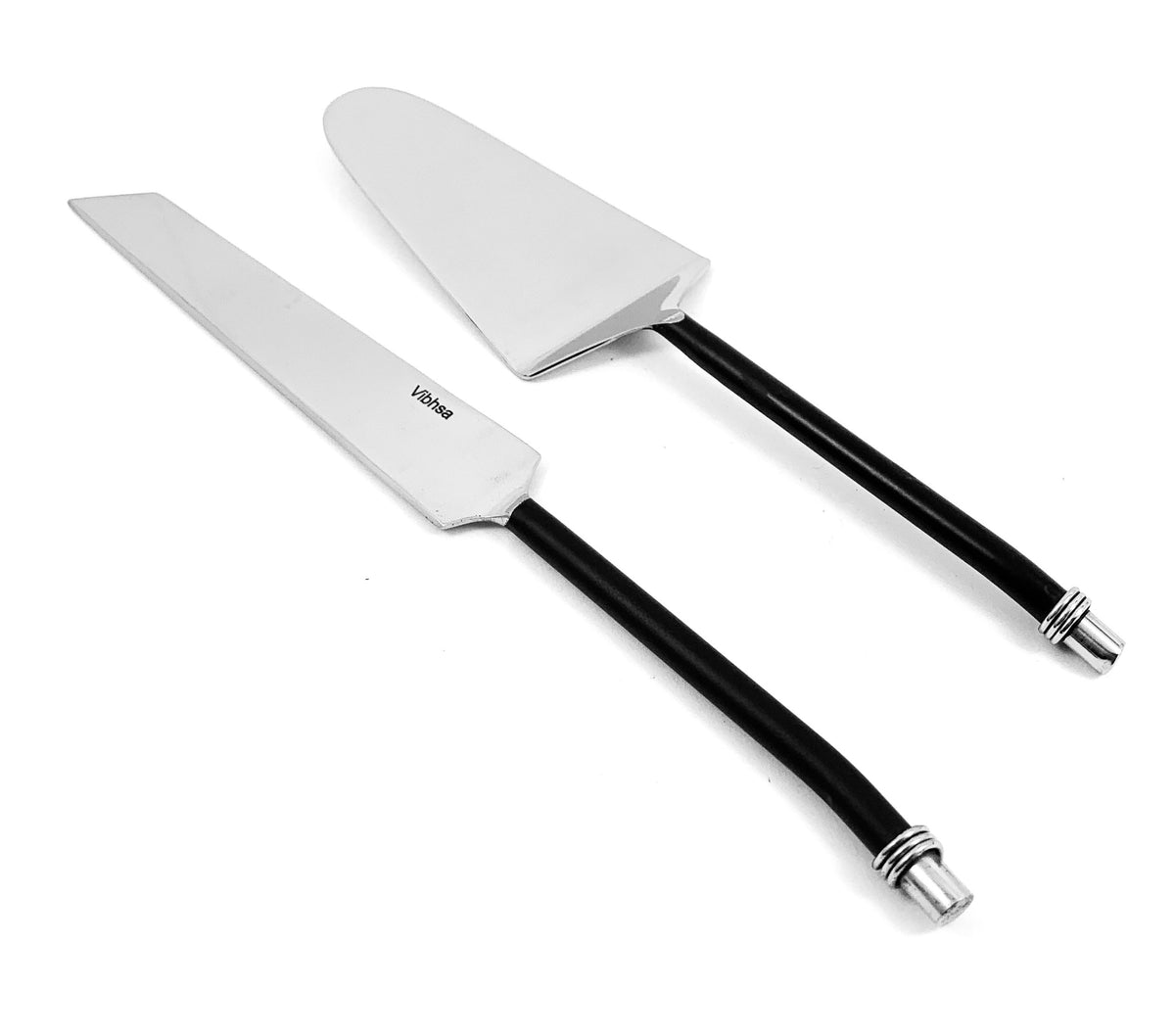 Vibhsa Cake Cutting & Serving Set with Forks (Black, Twisted Handle)