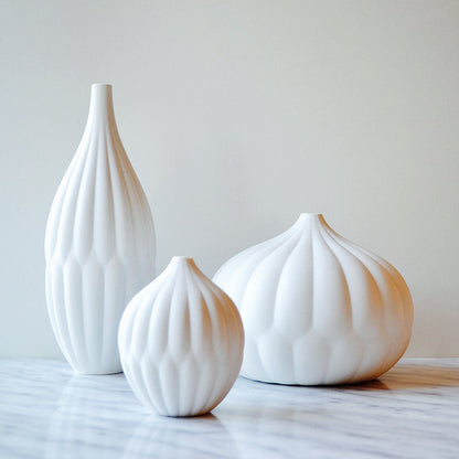 Textured Porcelain Vases White - set of 3
