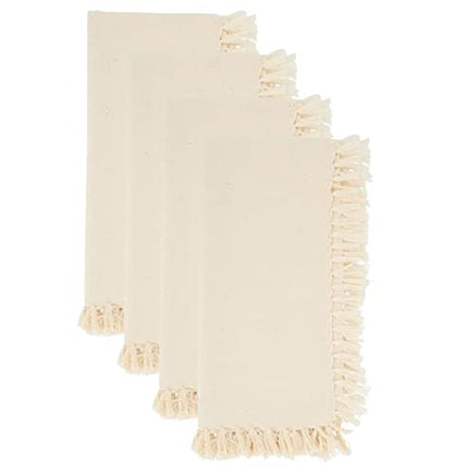 Fennco Styles Lizette Fringed Festive Cotton Napkins 20-inch Square, Set of 4