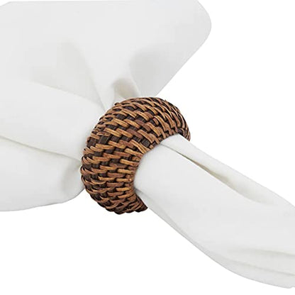 Fennco Styles Hand Woven Rattan Decorative Napkin Rings, Set of 4 - White Napkin Holder for Home, Farmhouse Décor, Banquets, Family Gathering and Special Occasion