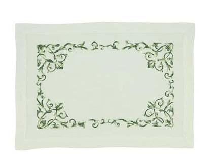 Fennco Styles Embroidered Floral Scroll Placemats 14" W x 20" L, Set of 4 - Green Botanical Design Table Mats for Home, Holiday Décor, Family Gatherings, Banquets, Special Events