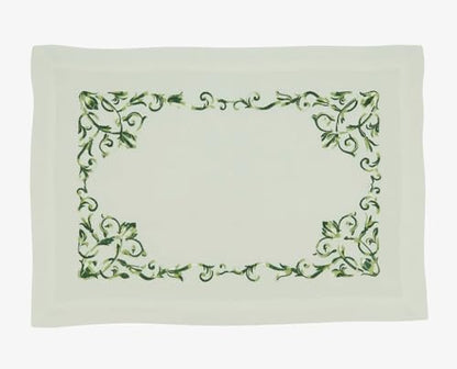 Fennco Styles Embroidered Floral Scroll Placemats 14" W x 20" L, Set of 4 - Green Botanical Design Table Mats for Home, Holiday Décor, Family Gatherings, Banquets, Special Events