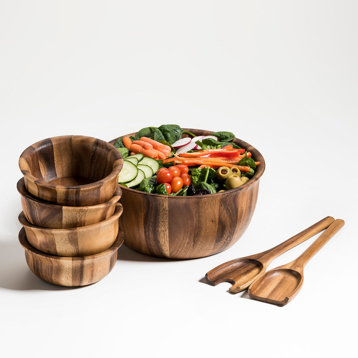 Large Salad Bowl with Servers and 4 Individuals - 335B7