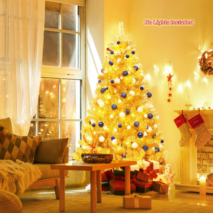 6/7.5 Feet Artificial Tinsel Christmas Tree Hinged with Foldable Stand