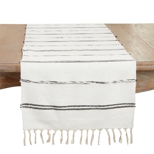 Striped Cotton Table Runner with Fringe – Natural
