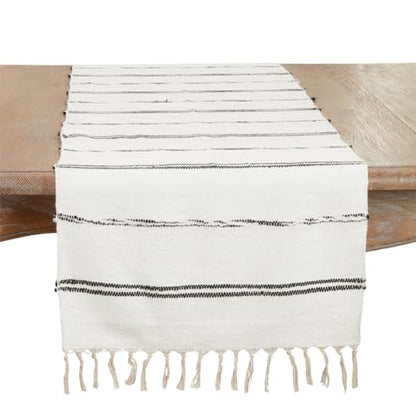 Striped Cotton Table Runner with Fringe – Natural