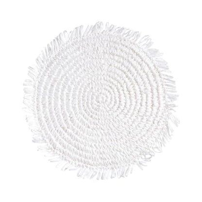 Fennco Styles Raffia Fringe Placemat 14" Round, Set of 4 - Black Woven Rustic Table Mat for Home, Dining Room, Banquets, Boho Decor, Family Gathering and Special Occasion