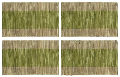 Fennco Styles Modern Water Hyacinth Banded Placemats 14 x 19 Inch, Set of 4 - Shimmering Table Mats for Home Décor, Dining Table, Banquets, Holiday and Special Events