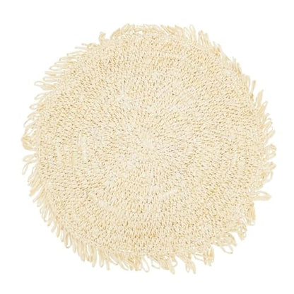 Fennco Styles Raffia Fringe Placemat 14" Round, Set of 4 - Black Woven Rustic Table Mat for Home, Dining Room, Banquets, Boho Decor, Family Gathering and Special Occasion