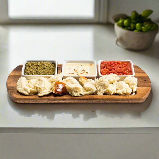 Charcuterie / Serving Tray w/ 3 Square Ceramic Bowls