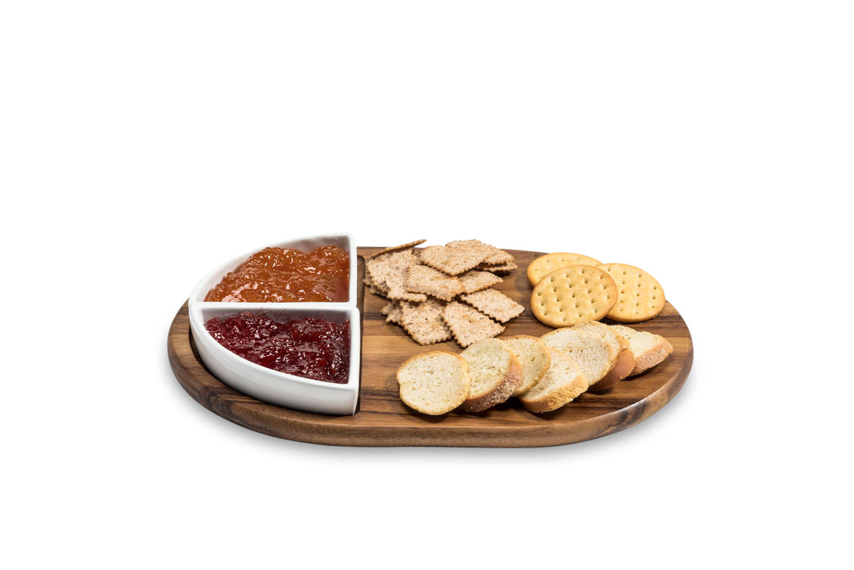 Charcuterie / Serving Tray w/ 2 Triangular Ceramic Bowls