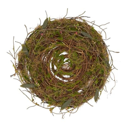 Fennco Styles Handcrafted Twig & Moss Decorative Placemat 15" Round, 1-Piece - Green Rustic Design Table Mat for Home, Christmas Décor, Dining Table, Banquets, Special Events