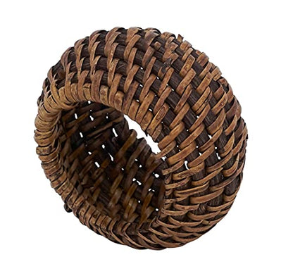 Fennco Styles Hand Woven Rattan Decorative Napkin Rings, Set of 4 - White Napkin Holder for Home, Farmhouse Décor, Banquets, Family Gathering and Special Occasion