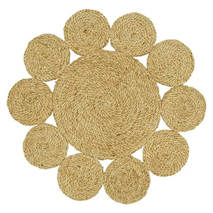 Fennco Styles Handwoven Loopy Jute Placemats 16" Round, Set of 2 - Natural Floral Shape Braided Table Mats Heat Resistant Insulation for Home, Boho Décor, Dining Table, Banquets, Special Events