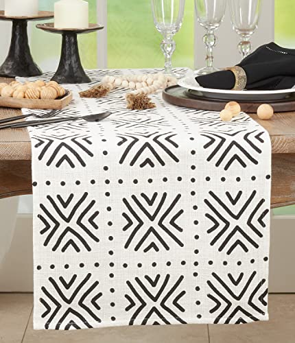 Mud Cloth-Inspired Cotton Table Runner – Black & Natural