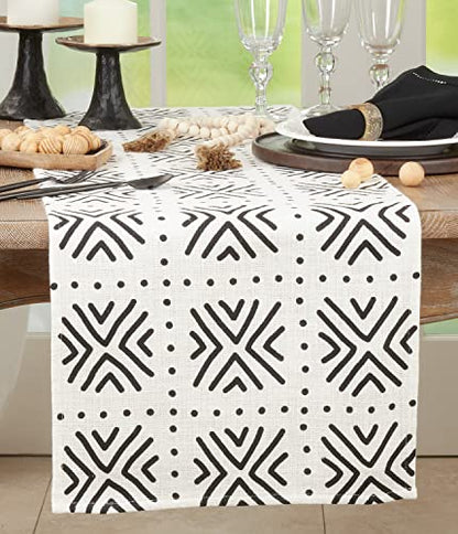 Mud Cloth-Inspired Cotton Table Runner – Black & Natural