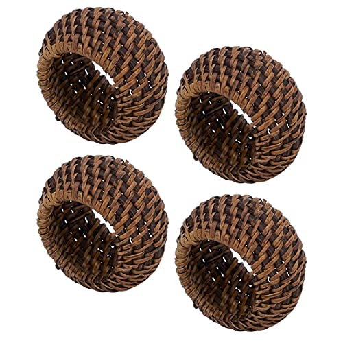 Fennco Styles Hand Woven Rattan Decorative Napkin Rings, Set of 4 - White Napkin Holder for Home, Farmhouse Décor, Banquets, Family Gathering and Special Occasion