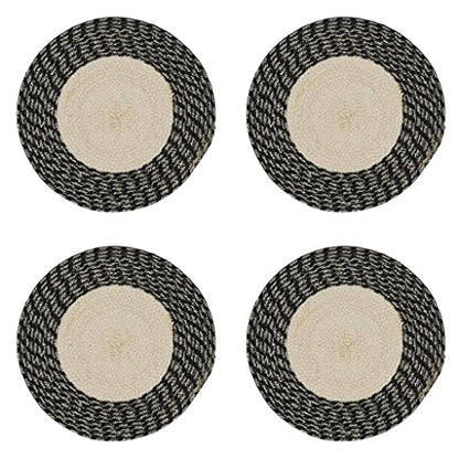 Fennco Styles Hand Braided Two-Tone Cotton Placemats 15" Round, Set of 4 - Woven Texture Heat Resistant Insulation Table Mats for Home Décor, Dining Table, Banquets, Holidays and Special Occasions