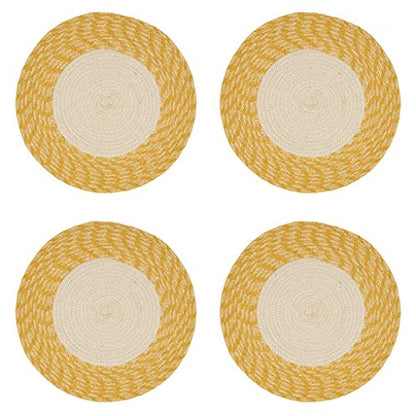 Fennco Styles Hand Braided Two-Tone Cotton Placemats 15" Round, Set of 4 - Woven Texture Heat Resistant Insulation Table Mats for Home Décor, Dining Table, Banquets, Holidays and Special Occasions