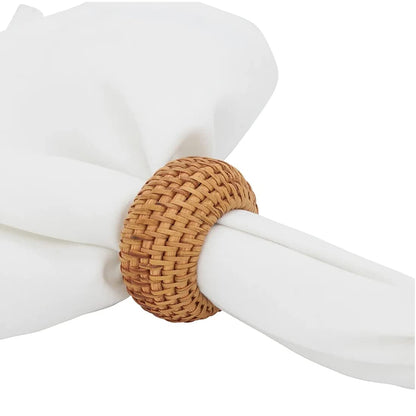 Fennco Styles Hand Woven Rattan Decorative Napkin Rings, Set of 4 - White Napkin Holder for Home, Farmhouse Décor, Banquets, Family Gathering and Special Occasion