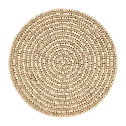 Fennco Styles Hand Beaded Spiral Swirl Design Placemat 14" Round, 1-Piece - Blue Wood Beads and Jute Table Mat for Home Décor, Family Gathering, Banquets, Everyday Use and Special Occasion