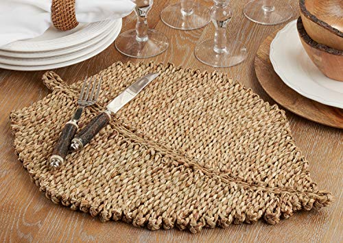 Fennco Styles Seagrass Leaf Shaped Table Placemats 14" W x 20" L, Set of 4 - Natural Woven Table Mats for Home Décor, Dining Table, Banquet, Farmhouse, Everyday Use and Special Occasion