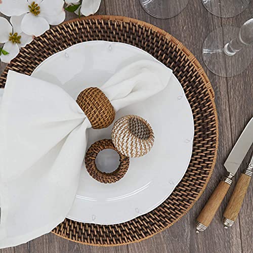 Fennco Styles Hand Woven Rattan Decorative Napkin Rings, Set of 4 - White Napkin Holder for Home, Farmhouse Décor, Banquets, Family Gathering and Special Occasion