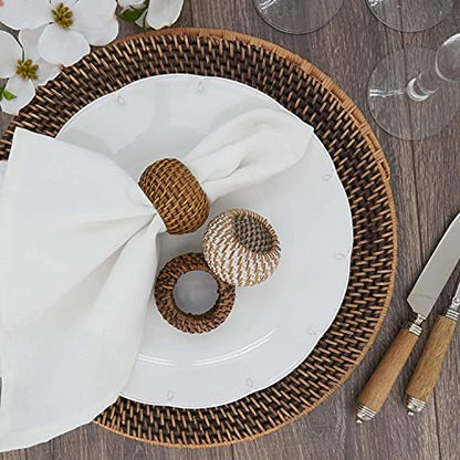 Fennco Styles Hand Woven Rattan Decorative Napkin Rings, Set of 4 - White Napkin Holder for Home, Farmhouse Décor, Banquets, Family Gathering and Special Occasion