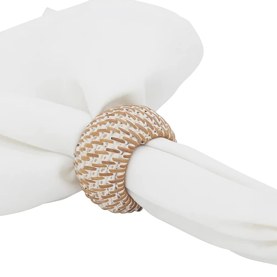 Fennco Styles Hand Woven Rattan Decorative Napkin Rings, Set of 4 - White Napkin Holder for Home, Farmhouse Décor, Banquets, Family Gathering and Special Occasion