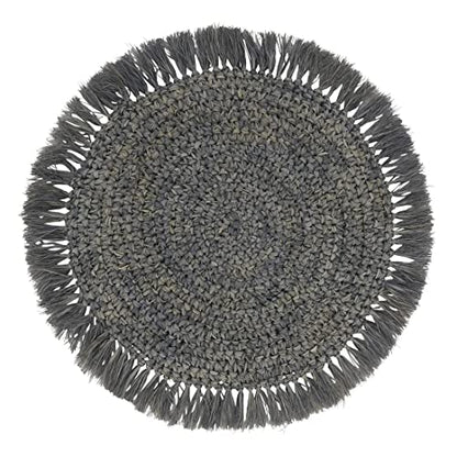 Fennco Styles Raffia Fringe Woven Placemats 15 Inch Round, Set of 4 - Natural Boho Table Mats for Home, Dining Room, Banquets, Family Gathering and Special Occasion
