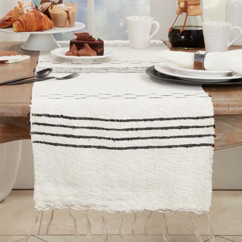 Striped Dash Cotton Table Runner with Fringe – Natural