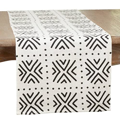 Mud Cloth-Inspired Cotton Table Runner – Black & Natural