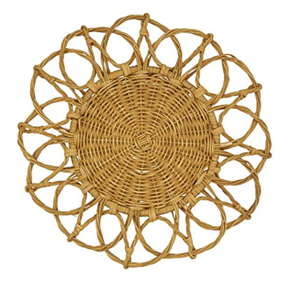 Fennco Styles Hand Twisted Rattan Placemat 15" Round, 1- Piece - Caramel Boho Flower Table Mats Heat Resistant Insulation for Home, Boho Décor, Dining Table, Banquets, Special Events