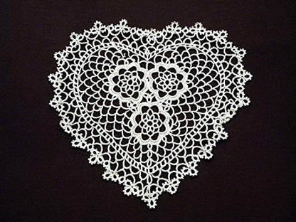 Fennco Styles Handmade All-Over Tatted Lace Doilies, 10-inch Heart Shaped, White Color, Set of 4
