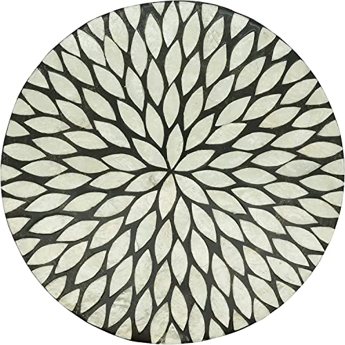 Fennco Styles Geometric Capiz Design Placemat 15" Round, 1-Piece – Black & White Elegant Table Mat for Home, Dining Room Décor, Banquets, Indoor & Outdoor and Special Events