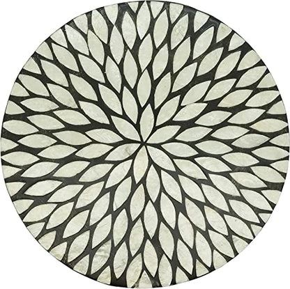 Fennco Styles Geometric Capiz Design Placemat 15" Round, 1-Piece – Black & White Elegant Table Mat for Home, Dining Room Décor, Banquets, Indoor & Outdoor and Special Events