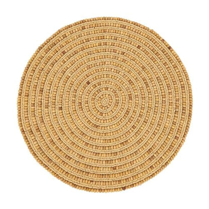 Fennco Styles Hand Beaded Spiral Swirl Design Placemat 14" Round, 1-Piece - Blue Wood Beads and Jute Table Mat for Home Décor, Family Gathering, Banquets, Everyday Use and Special Occasion