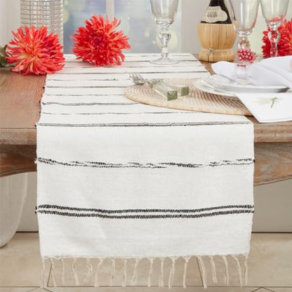 Striped Cotton Table Runner with Fringe – Natural